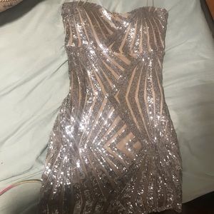 Sequin Cocktail Dress Sparkle Gold & White, Short, Strap & Strapless, Medium 6-8